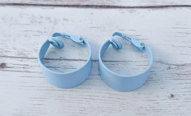 Vintage Clip On Earrings Baby Blue Chunky Retro Hoops Statement 7/8"