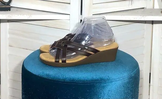 GH Bass & Co SunJuns Brown Leather Strappy Wedge Sandals 9W Size 9