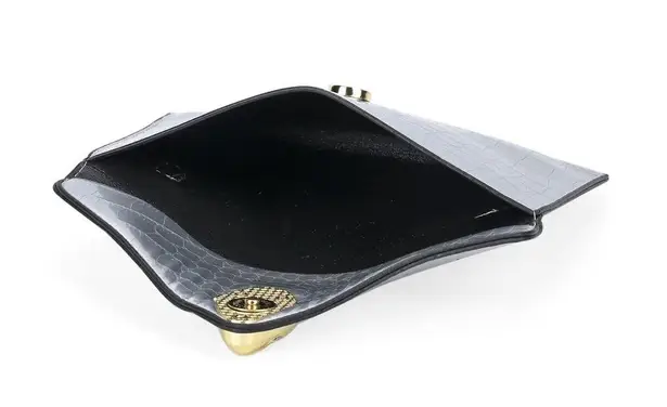 Faux Leather Croc Embossed Metallic Shoulder Bag, Crossbody Bag, Card Holder Silver