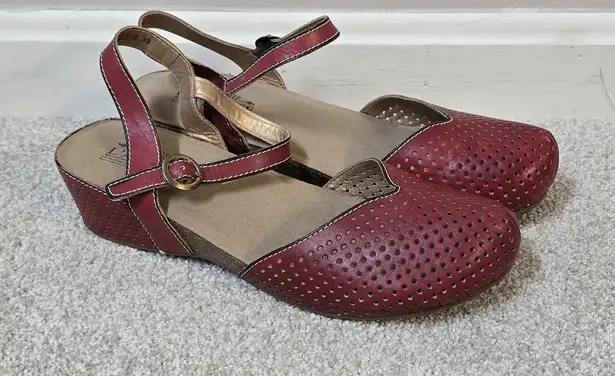 Spring Step L'Artiste Lizzie Mary Jane Wedge Clog Sandals EU 39 US 8.5 Red