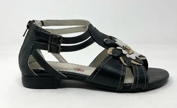 Bussola Black Tan Leather artsy Floral Flower Lisboa Sandals shoes Euro 38 US 8