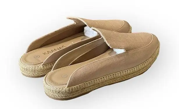 Kaanas new  𒀭 Textured Leather Jute Sole Espadrille Mule Slide Sandals 𒀭 Oat 8M