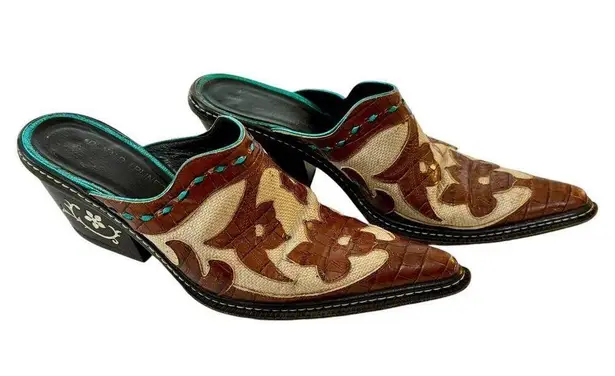 Donald Pliner DONALD J. PLINER Juno Leather Brown Turquoise Western Couture Italian Mules 7M