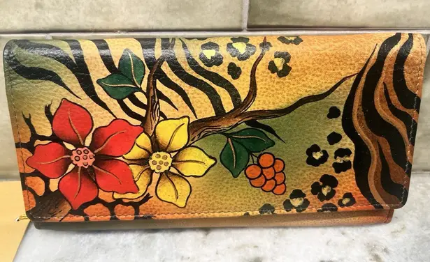 Anuschka Women's Wallet Floral Leopard Tiger Design Trifold Credit Bills Coins