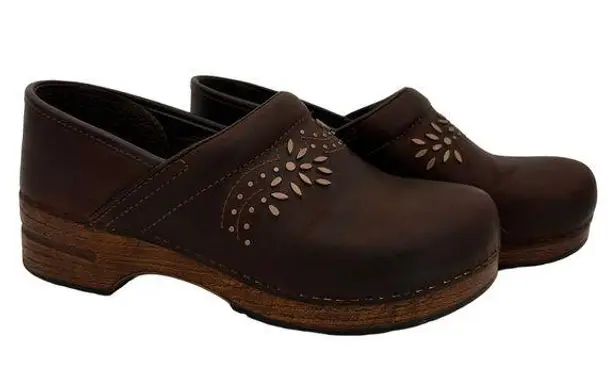 Dansko  Women's Brown Leather Patricia Embellished Clogs Size 42 / 12