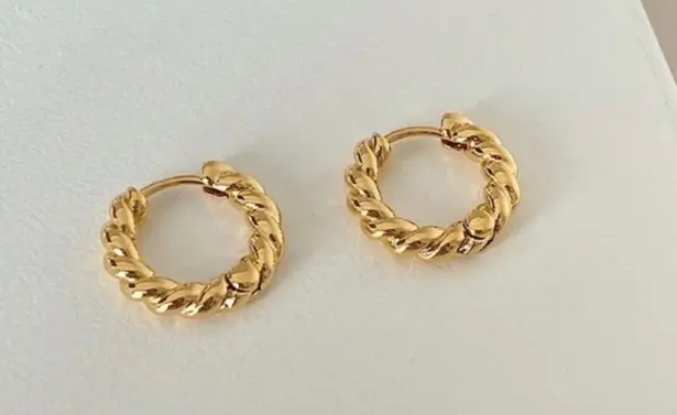 18K Gold Plated Twist Small Hoop Earrings for Women