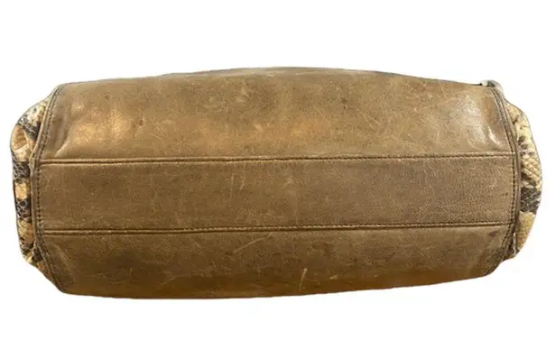 Kooba Brown Leather Snakeskin Tote Shoulder Bag Women