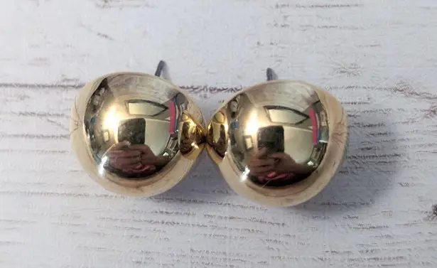 Vintage Stud Earrings For Pierced Ears Mirrored Gold Tone Domed 5/8"