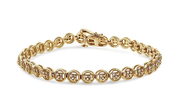 Brilliance NIB Haus of  14K Yellow Gold Sterling Silver Diamond Tennis Bracelet