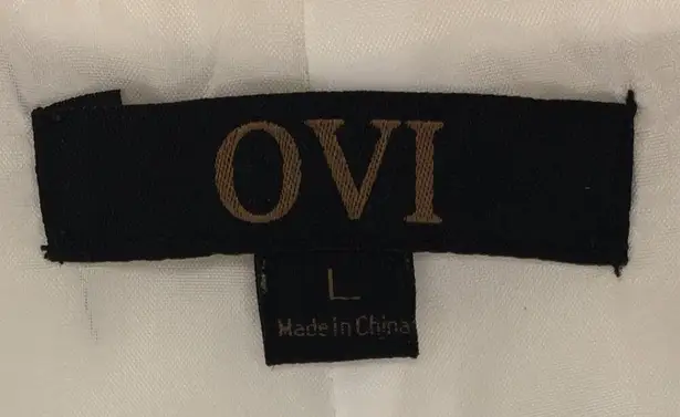 OVI Women Crepe Draped Open Front Collared Jacket Blazer White Size L