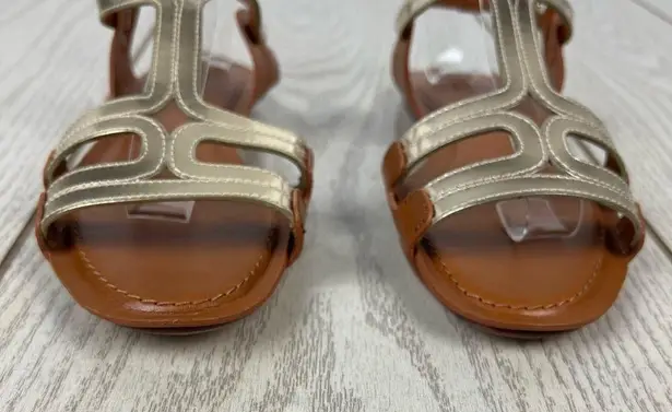 Furla Carmen Leather Vitello Sparkling Sandals 36 Gold & Cognac $365 Italy