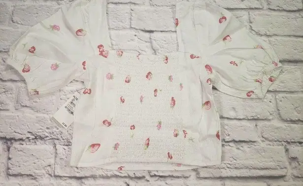 Nordstrom  BP Womens Size XXS Strawberry Printed Cropped Top Smocked Back