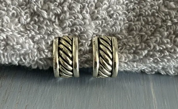 Fantastic Vintage Clip On Earrings Silver Tone Half Hoops