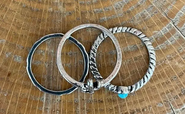 Saguaro Cactus and Turquoise Stacking Ring Set Size 8 Silver