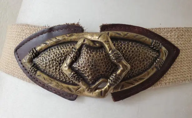 VTG Omega Arrow Head Elf Zelda Leather Metal Tribal Cosplay Stretch Belt Clasp Brown