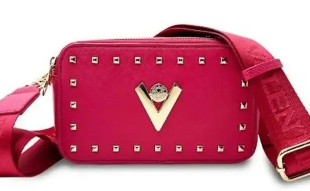 VALENTINO ORLANDI STUDDED FAUX LEATHER CROSSBODY CAMERA BAG Retail $159 NWT Pink
