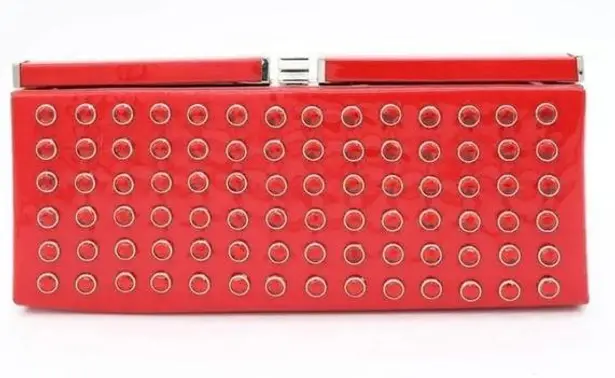 Hot in Hollywood Semi Rigid Red Clutch XL Patent Faux Leather Rhinestones NWT