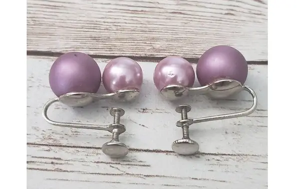 Vintage Screw Back Earrings Two Tone Purple Ball Duo