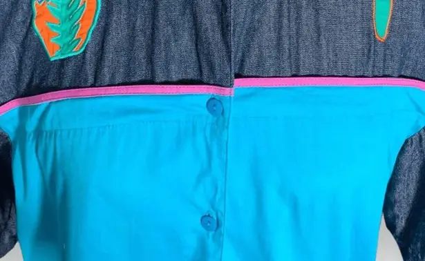 Vintage 90s Southwestern Appliqué Denim Button Up Shirt Gaucho Pants Set Medium Blue