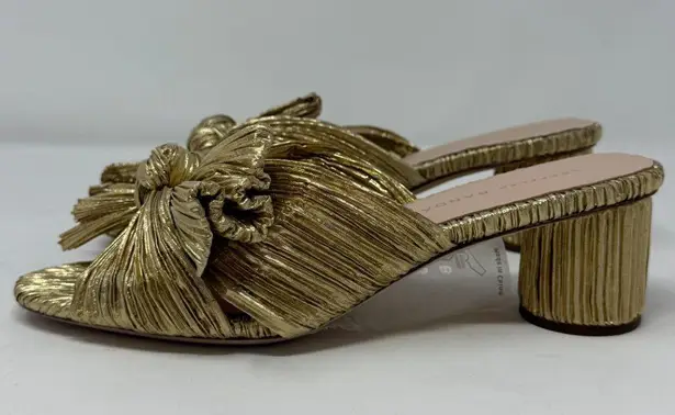 Loeffler Randall Emilia Knot Slide Sandal Women's 6 B Gold Kitten Heels Bow NWOB