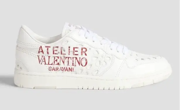 Valentino Garavani Valentino Atelier San Gallo printed broderie anglaise leather sneakers IT 38.5