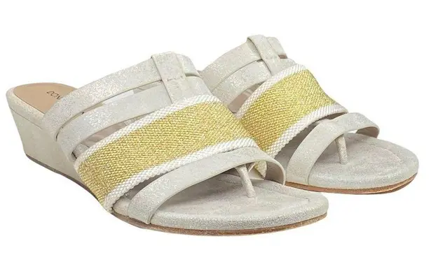 Donald Pliner Donald J Pliner ᪥ Dara Mesh Wedge Leather Sandals ᪥ Silver Gold Metallic ᪥ 8.5M