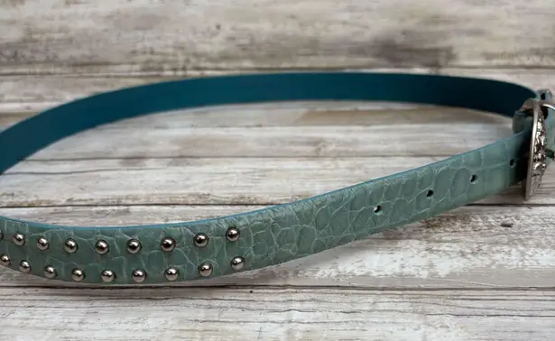 IZOD Leather Belt Sz XL Blue Studded Embossed Western Boho Cowgirl 36”