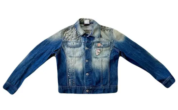 Diesel x Vicious Vesture Denim Studded Leopard Punk Rocker Jacket, Size S