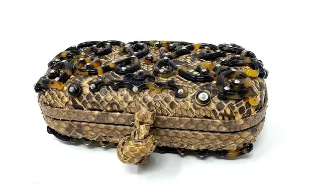 Bottega Veneta Brown Tortoise Appliqué & Python Knot Clutch Limited Edition
