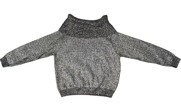 Vintage BFA Classics Metallic Shimmery Silver & Black Turtle Neck Sweater Size M Size M