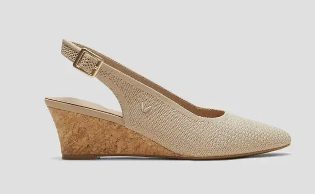 Vivaia Almond Toe Beige Slingback Wedge Tamia in Almond Crochet
