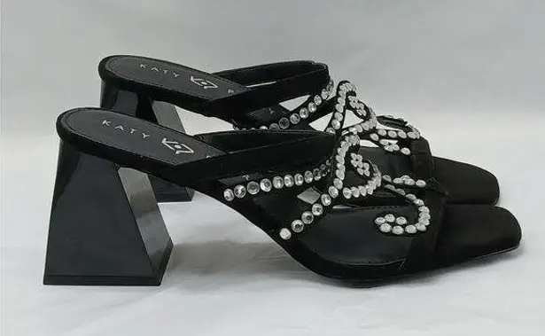 Katy Perry The Layla Sandals Womens 9.5M Black Rhinestones Block Heel Shoes