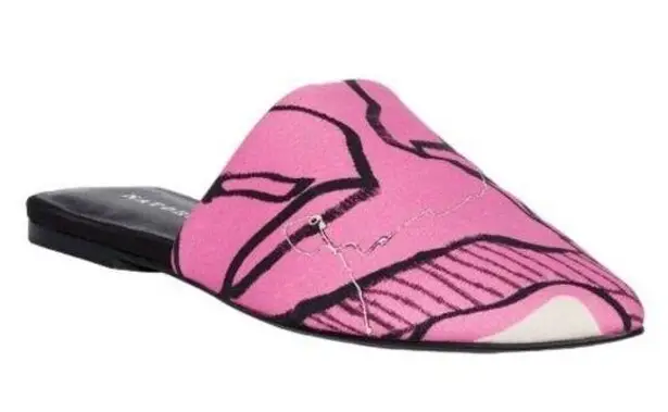Natori Womens Adore Hana Satin Pink And Black Slip On Mules Size 6