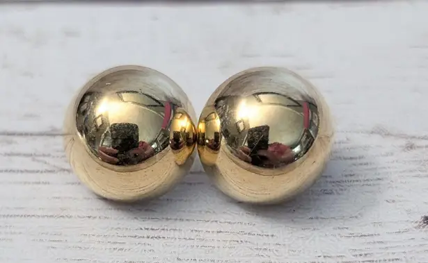 Vintage Stud Earrings For Pierced Ears Mirrored Gold Tone Domed 5/8"