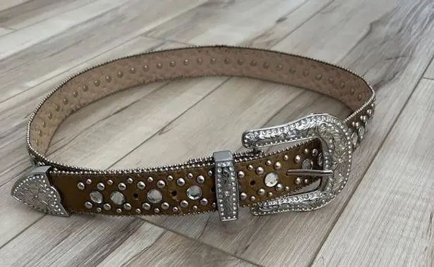 ANOTHER LINE Inc rhinestone studded leather Western BELT Size M cowgirl Silver