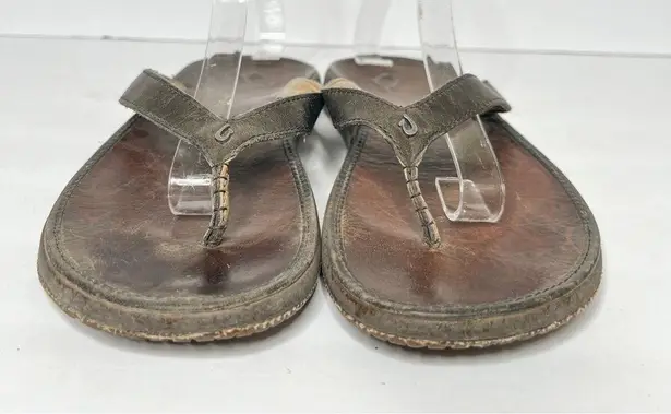 Olukai  Paniolo Brown Leather Sandals Flip Flop Size 8 Women’s