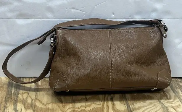 Tignanello Pebbled Leather Shoulder Bag Brown Hobo Baguette Y2K Handbag Purse