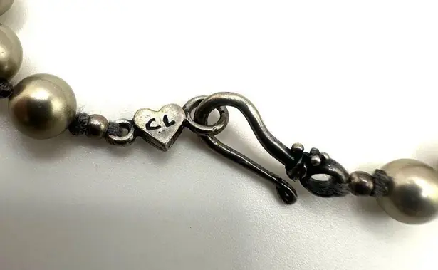 Chan Luu sterling silver and pearl link chain asymmetrical necklace