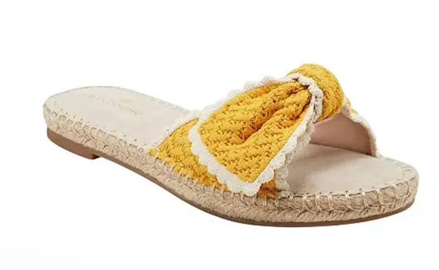 Bandolino Yellow Braylin Bow Tie Scallop Trim Espadrille Slide Sandals NEW