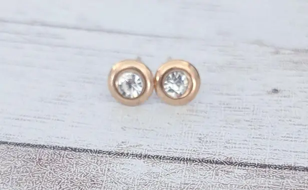 Gold Tone & Clear Gem Dainty Stud Earrings