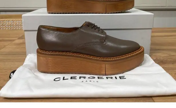 Clergerie Brooks Wooden Effect Platform Oxford Brown Leather Sz 5.5 US 36 EU NIB