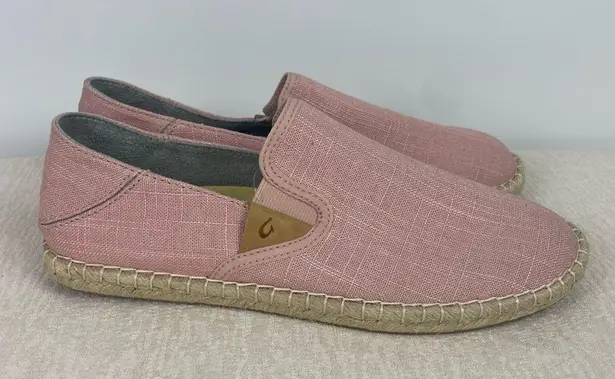 Olukai Pink Rose Sea Salt Canvas Women's Kuala Pa'a Kapa Slip On Espadrille