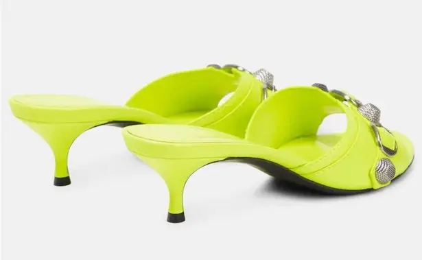 Balenciaga Cagole Leather Sandals w/ Buckle NEON GREEN Size 37.5 NEW
