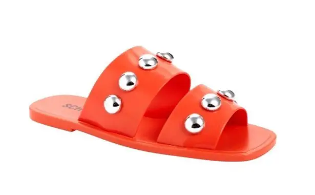 Schutz Nordstrom Lizzie Slides Sandal 9 Silver Studded Open Toe Bright Orange