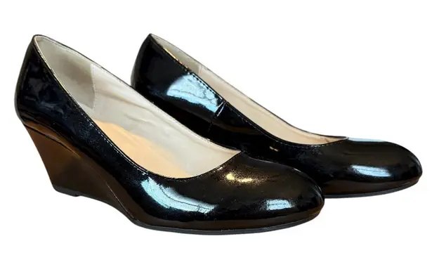 CL by Laundry shiny black slip on wedges dress shoes women's size 6 1/2