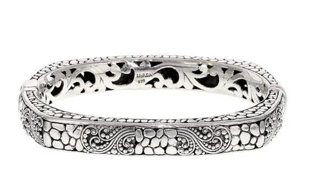 Sterling Silver Sarda Filigree Hinged Bangle Bracelet