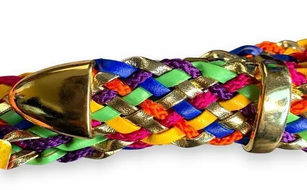 Vintage Multicolor Rainbow Braided Statement Belt Gold