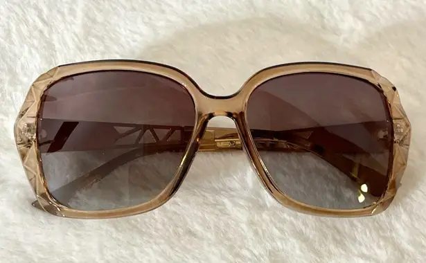 Brown & Gold Oversized Square Sunglasses Polarized Tinted w Crystal Frames