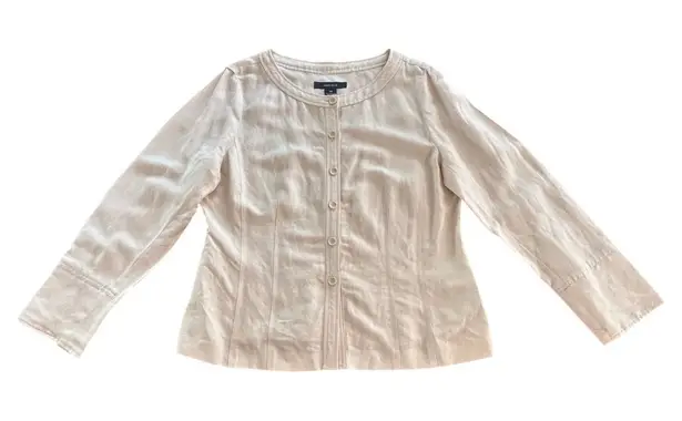 Jones Wear Vintage Linen Women's Size 14 Button Up Jacket Top Shirt Blouse Beige