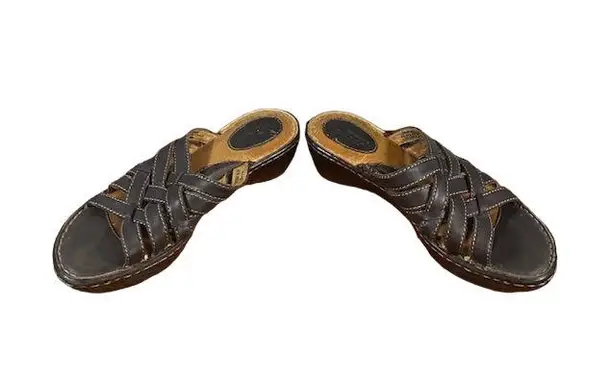 Born concept Born Dark Brown Leather Woven Crisscross Sandals Women Sz 8